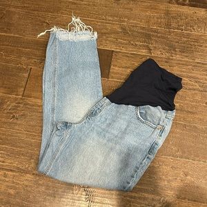 Distressed crop maternity jeans